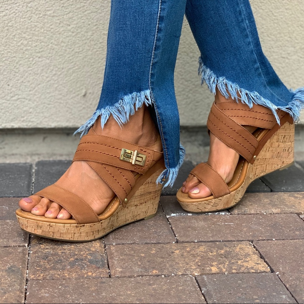 Brown High Heel Wedge Sandal - Picture 6 of 7